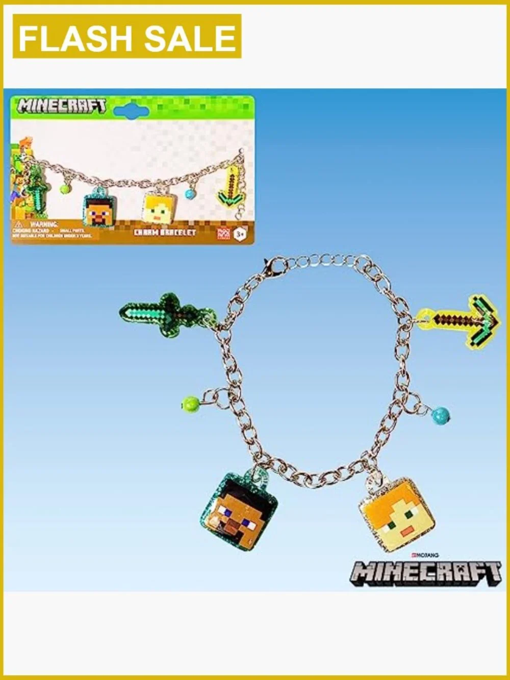 Minecraft Charm Bracelet with Metal Charms for Kids